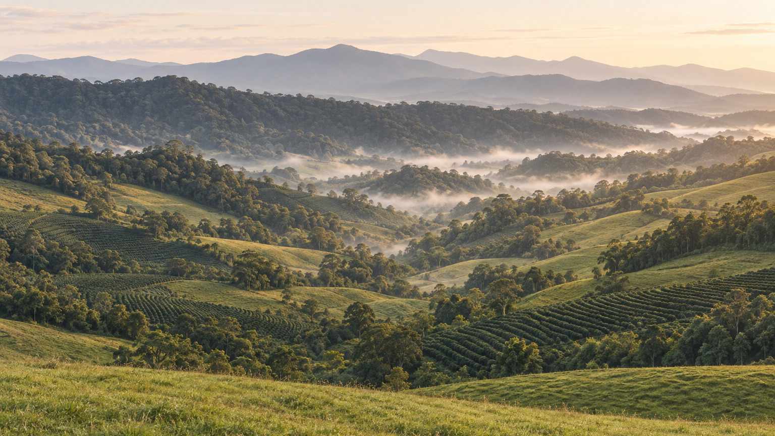 Green hills and cloud forest in Costa Rica in the early morning